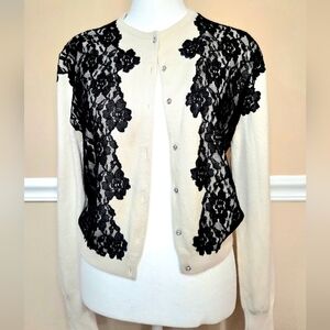 ZELDA Elegant Black and Cream Lace Cardigan